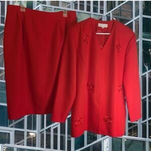 Karen Stuart 18 vintage lined, embroidered jacket, polyester red suit. Fall